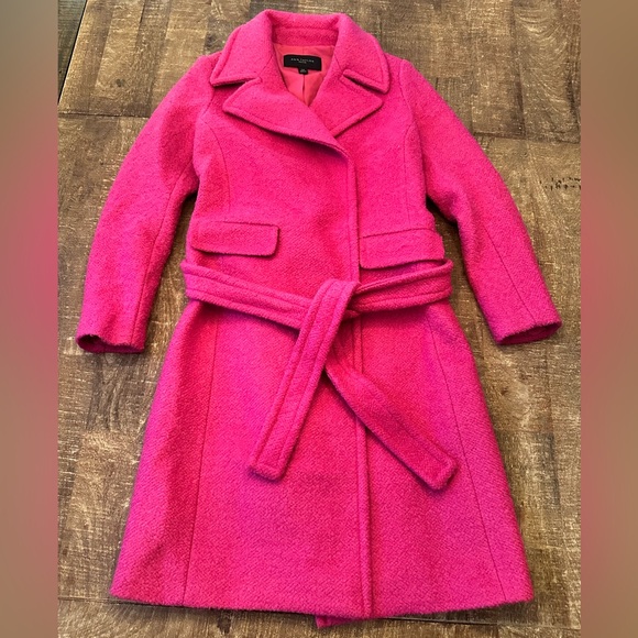 Ann Taylor XXS Petite Pink Notch Collar Wrap Coat with pockets - Picture 2 of 7